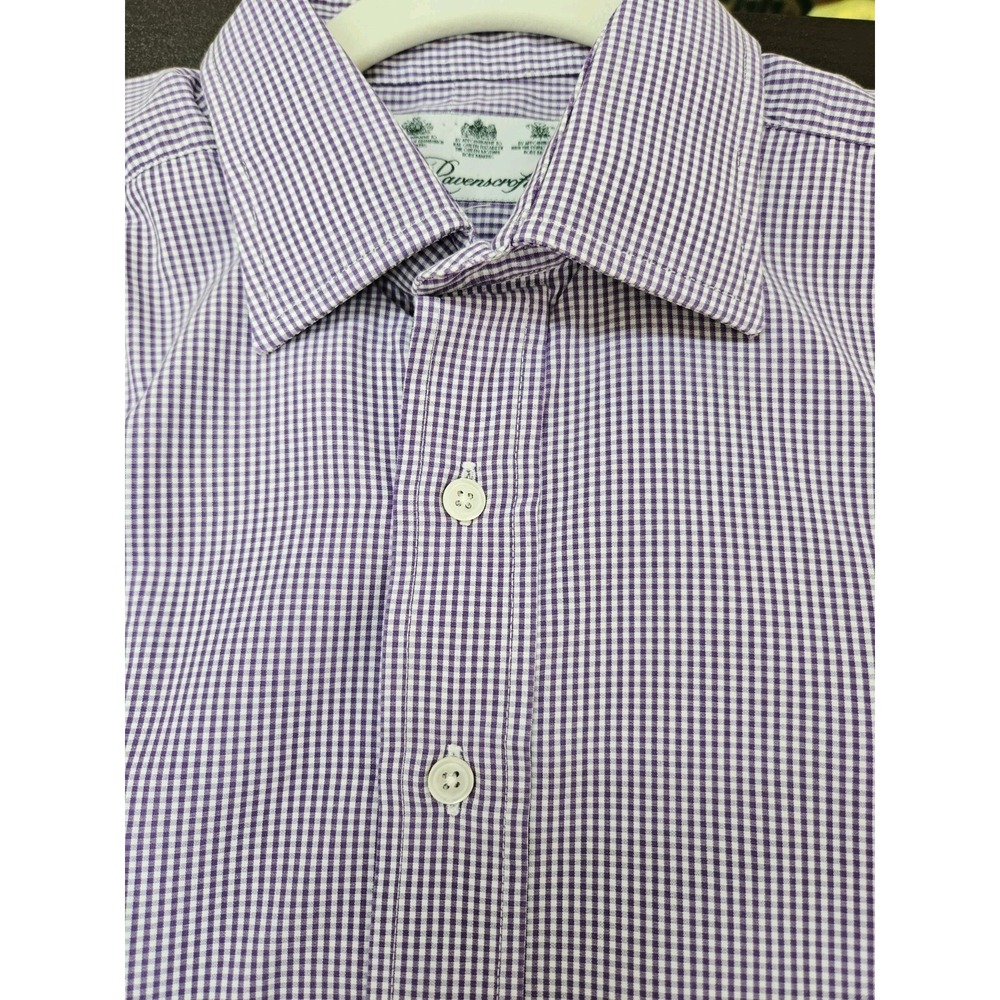 Ede & Ravenscroft Shirt Mens 15 38 Houndstooth French Cuff Purple Long Sleeve